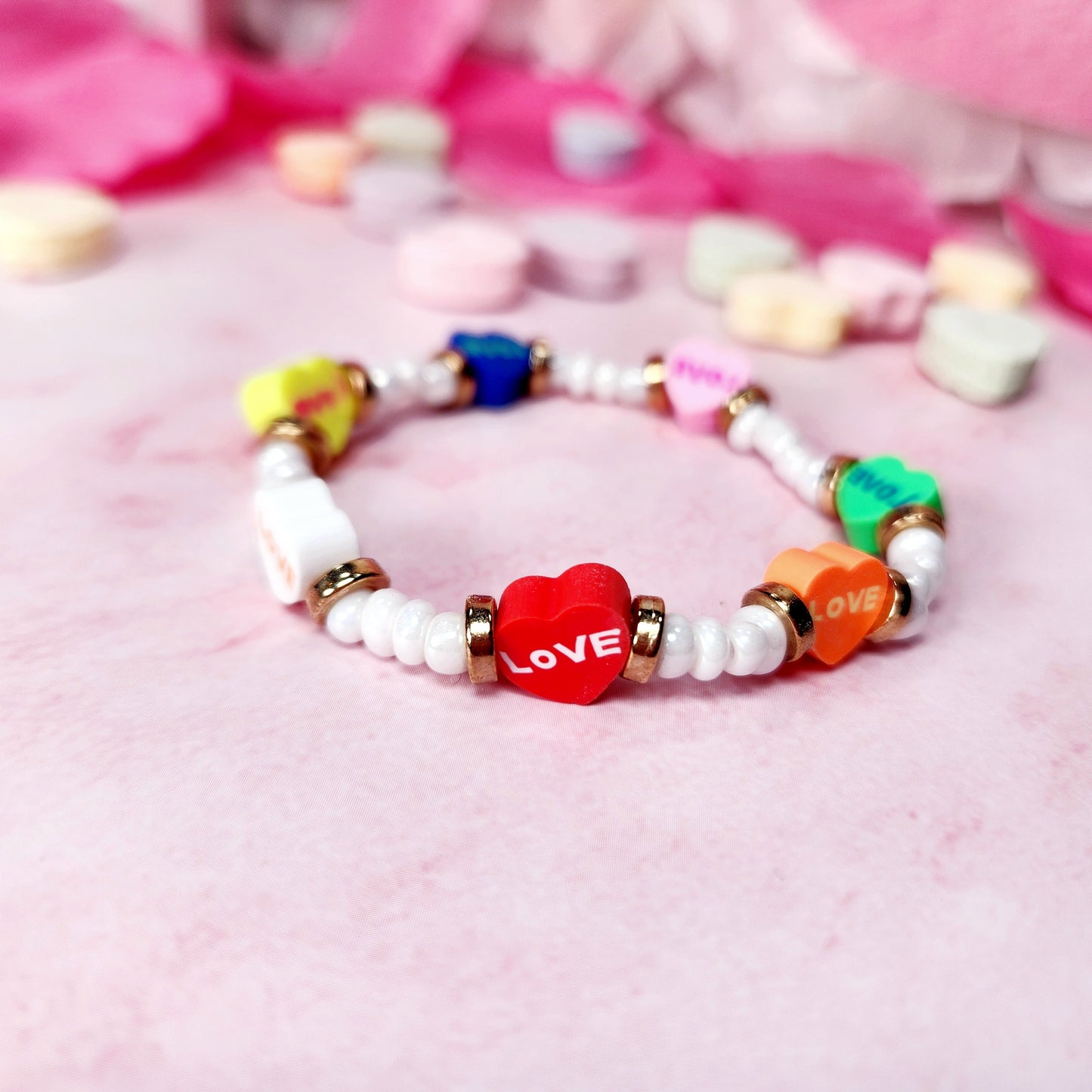 Conversation Hearts Beaded Bracelet