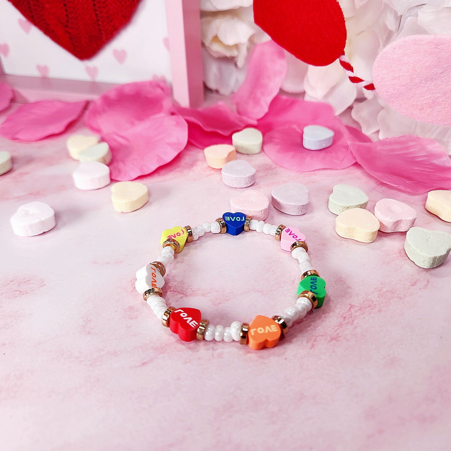 Conversation Hearts Beaded Bracelet