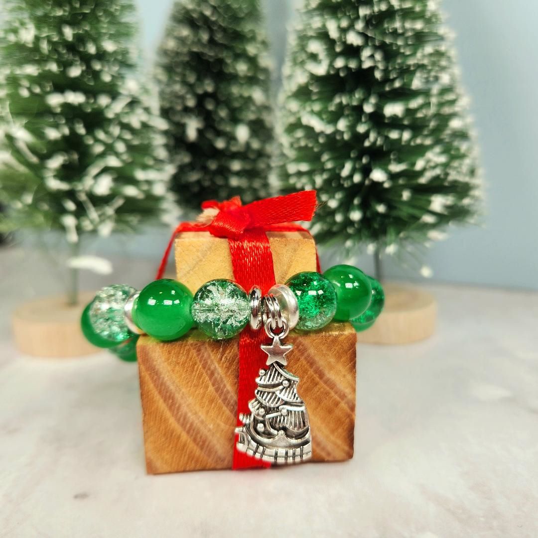 Christmas Tree Beaded Charm Bracelet