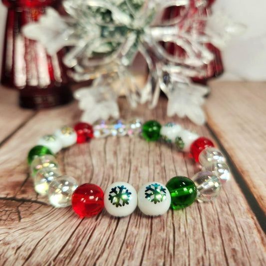 Red and Green Snowflake Beaded Bracelet