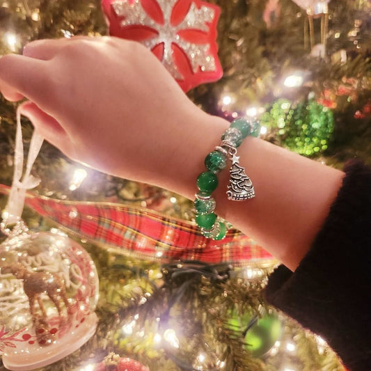 Christmas Tree Beaded Charm Bracelet