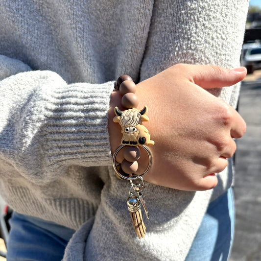Highland Cow Silicone Beaded Wristlet