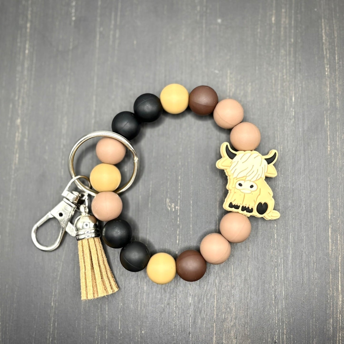 Highland Cow Silicone Beaded Wristlet