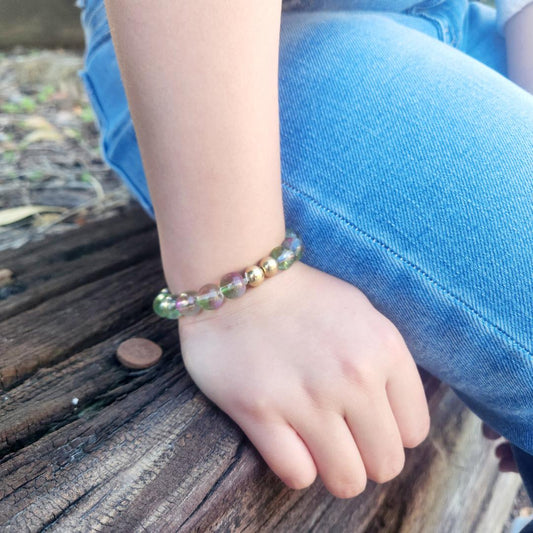 Pink and Green Glitter Beaded Bracelet