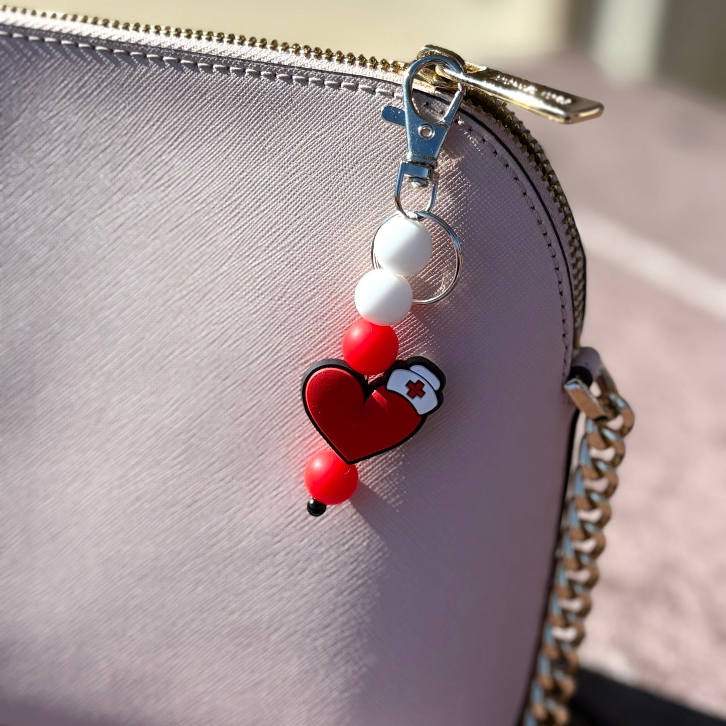 Nurse Heart Silicone Beaded Keychain