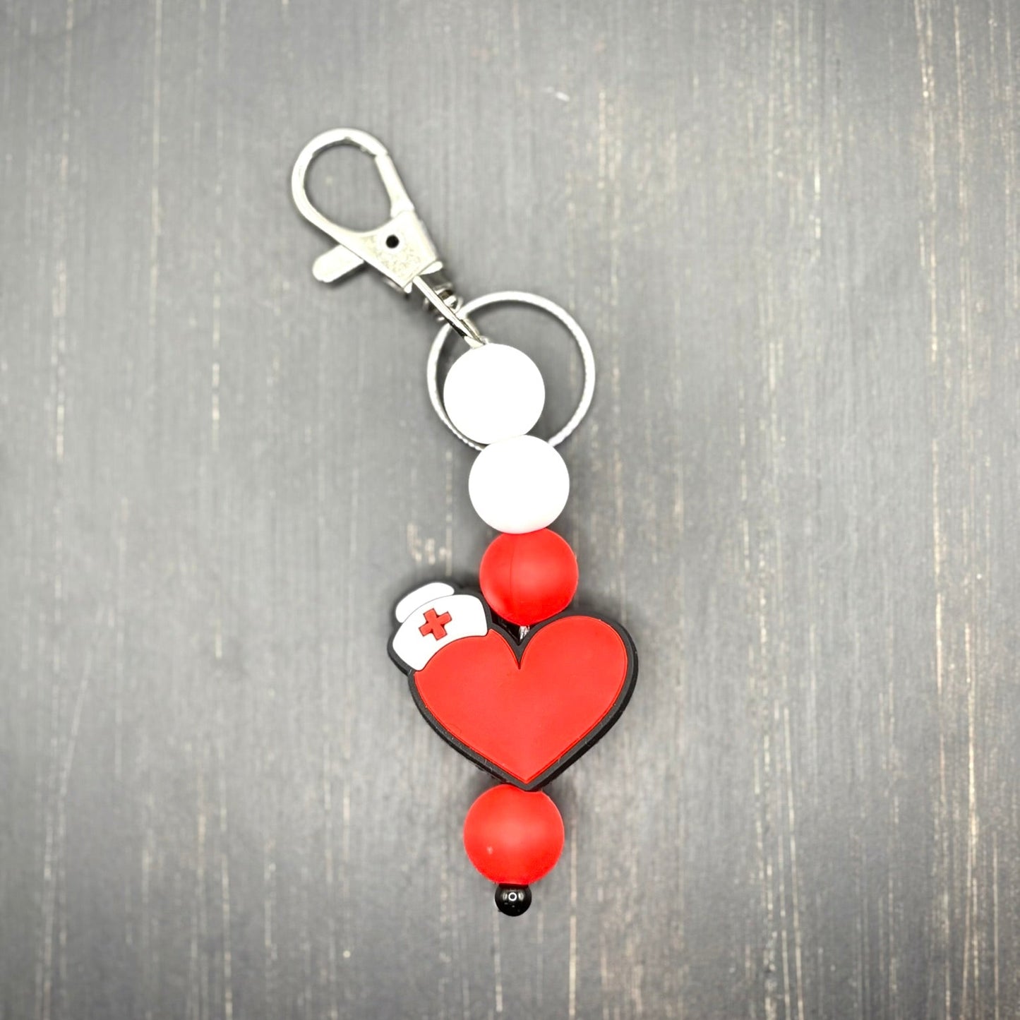 Nurse Heart Silicone Beaded Keychain