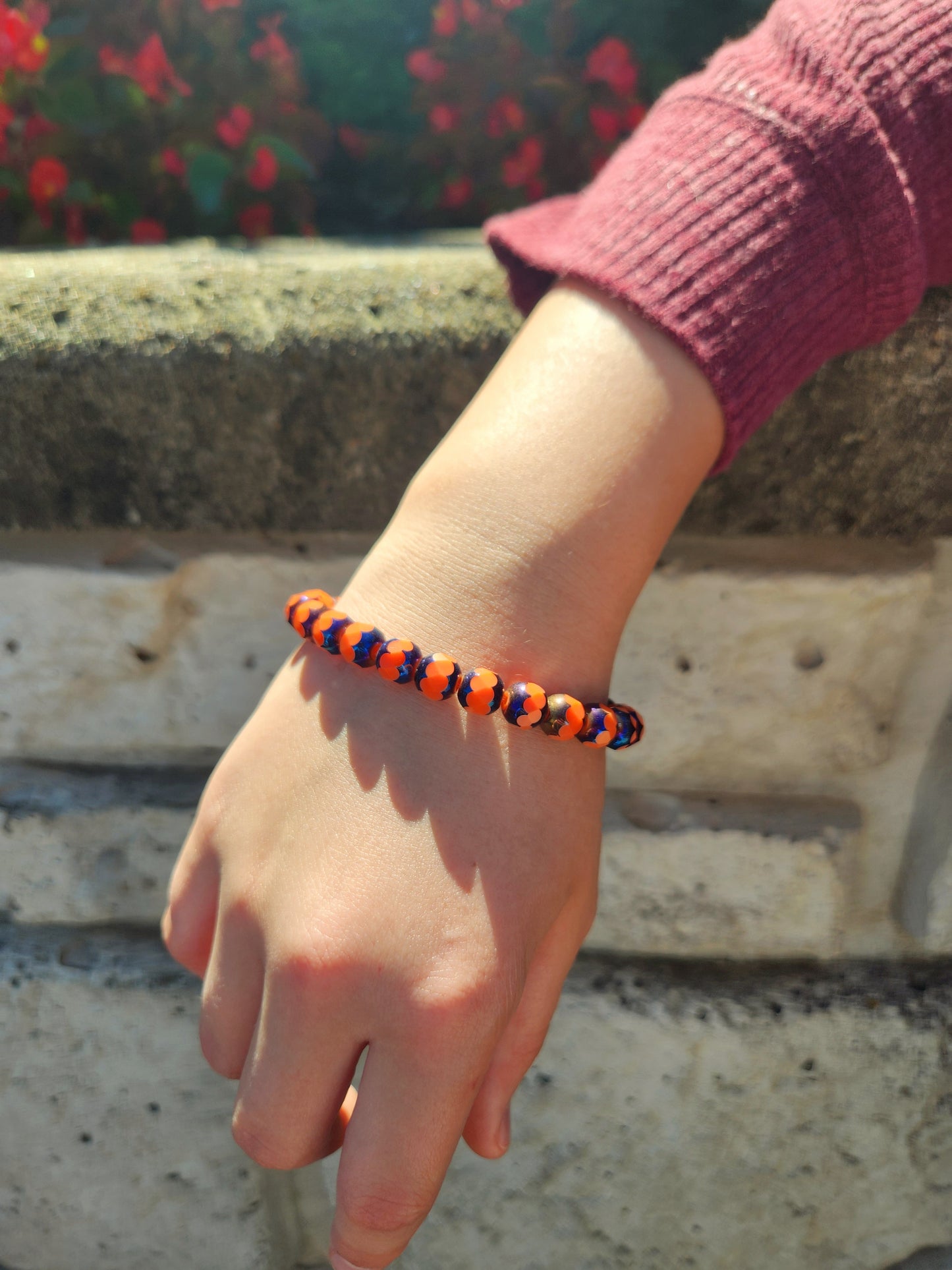 Orange and Navy Facetted Beaded Bracelet