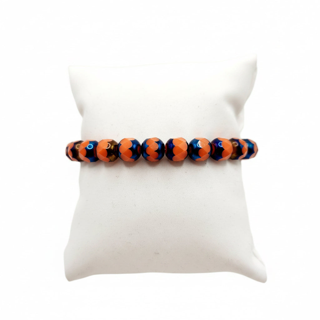 Orange and Navy Facetted Beaded Bracelet