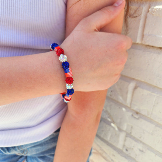 Patriotic Rhinestone Beaded Bracelet