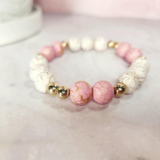 Pink & Gold Crackle Beaded Bracelet