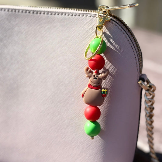 Reindeer Silicone Beaded Keychain