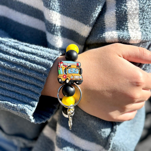 School Bus Silicone Beaded Wristlet