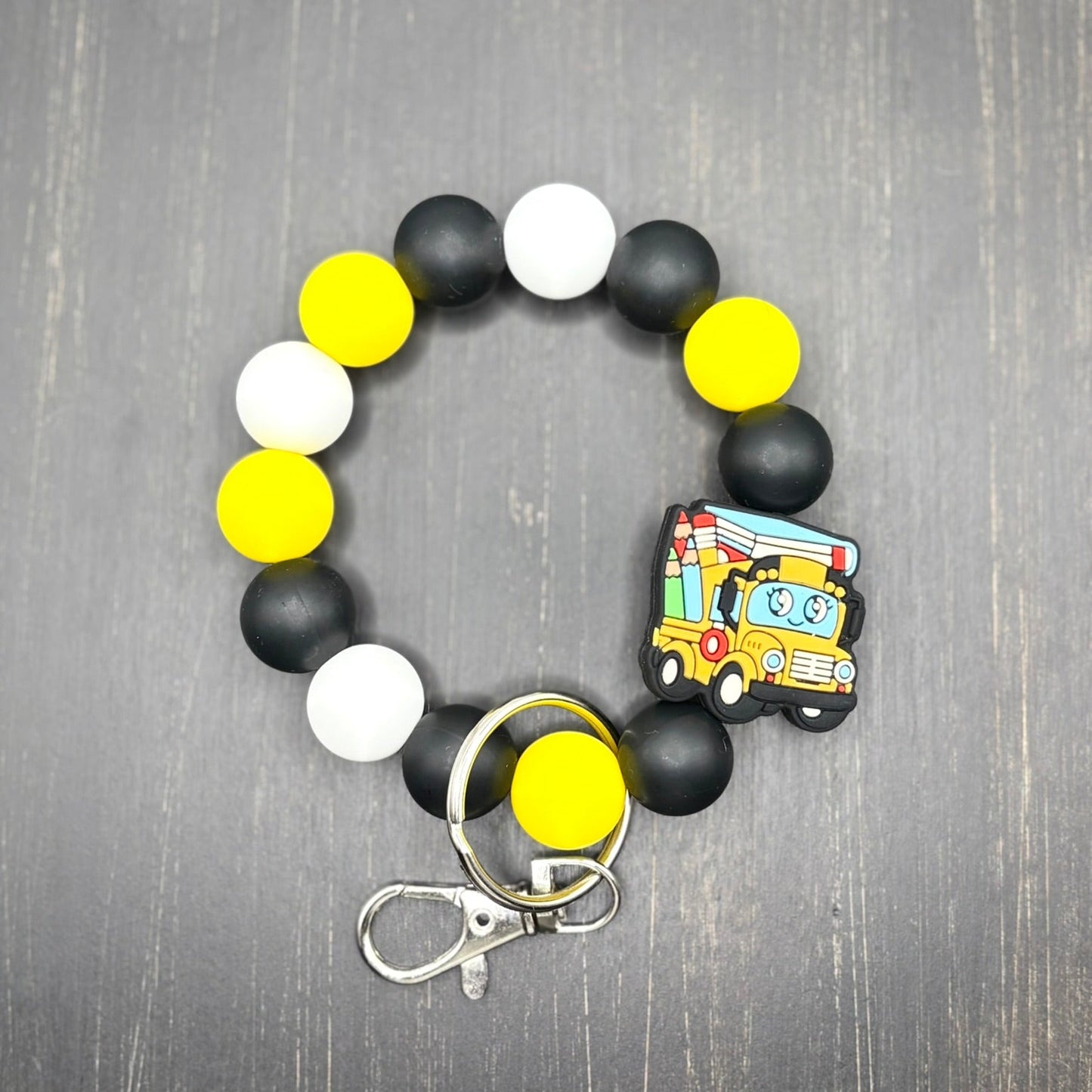 School Bus Silicone Beaded Wristlet