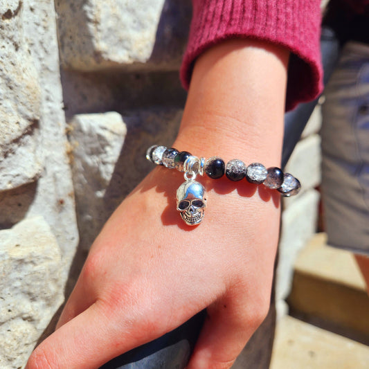 Skull Beaded Charm Bracelet
