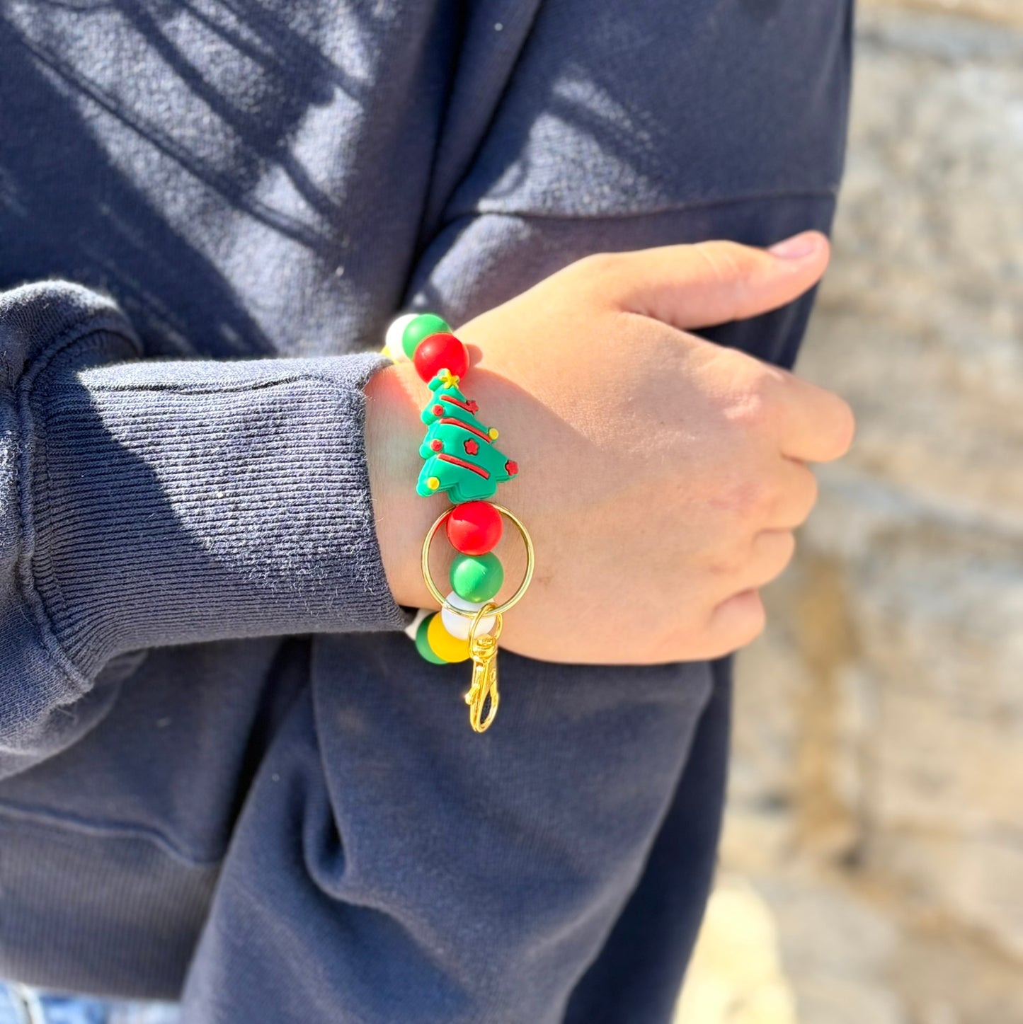 Christmas Tree Silicone Beaded Wristlet